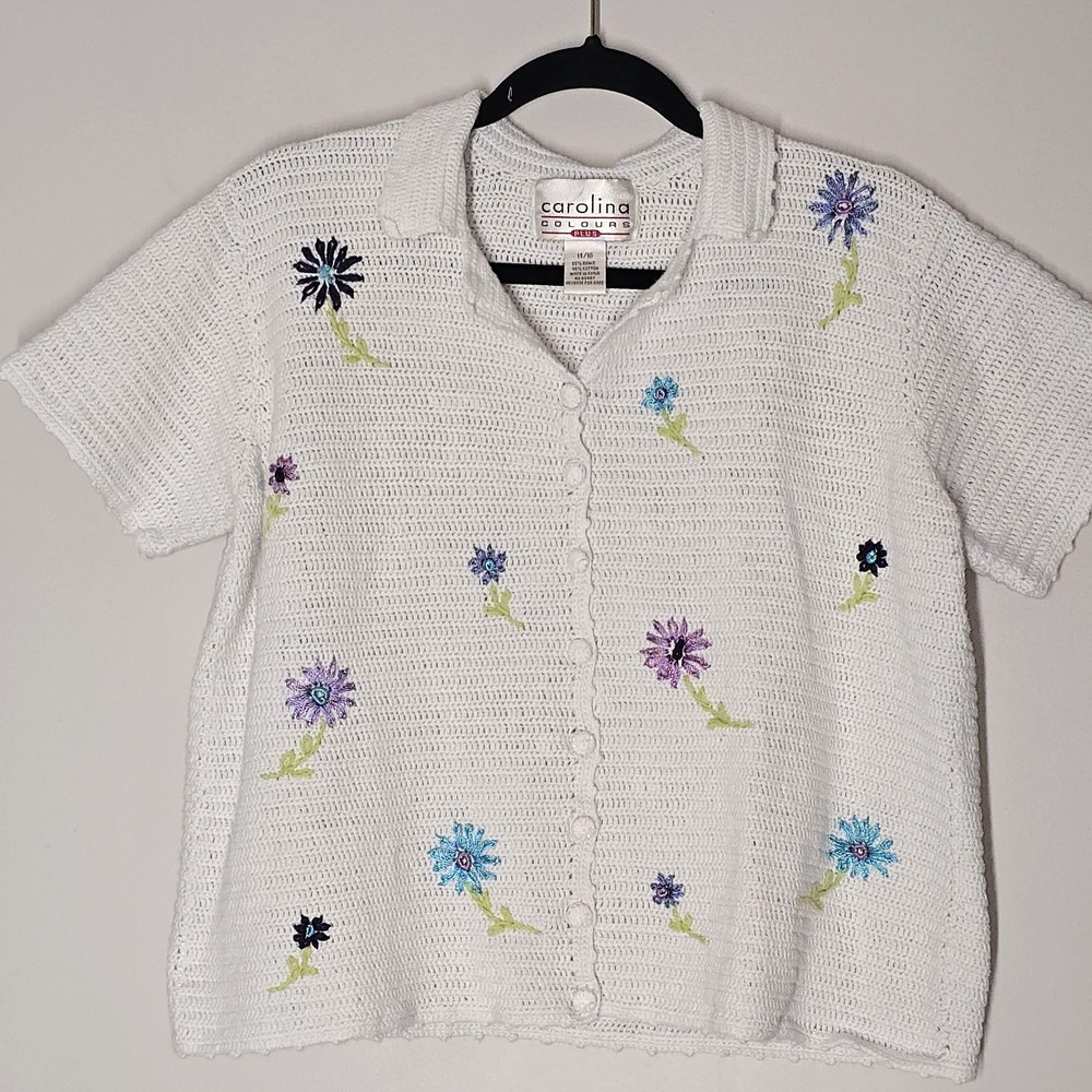 Carolina Colours Cottagecore Crochet Floral Embroidered Button Top Grannycore